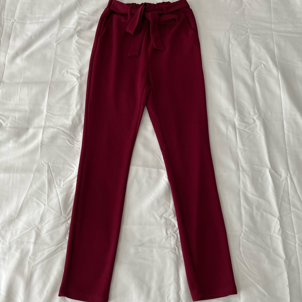 Maroon Self Tie Skinny Pants